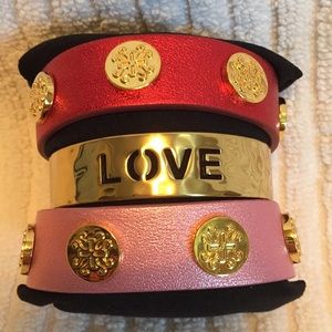 Rustic Cuff leather & metal bracelet 3-pc set